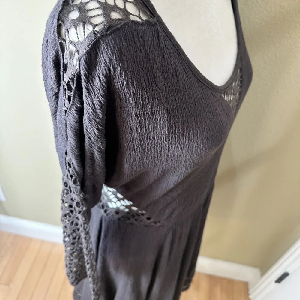 FREE PEOPLE Vintage Lace Cut Out Knit Dress Size Medium / Large Brown